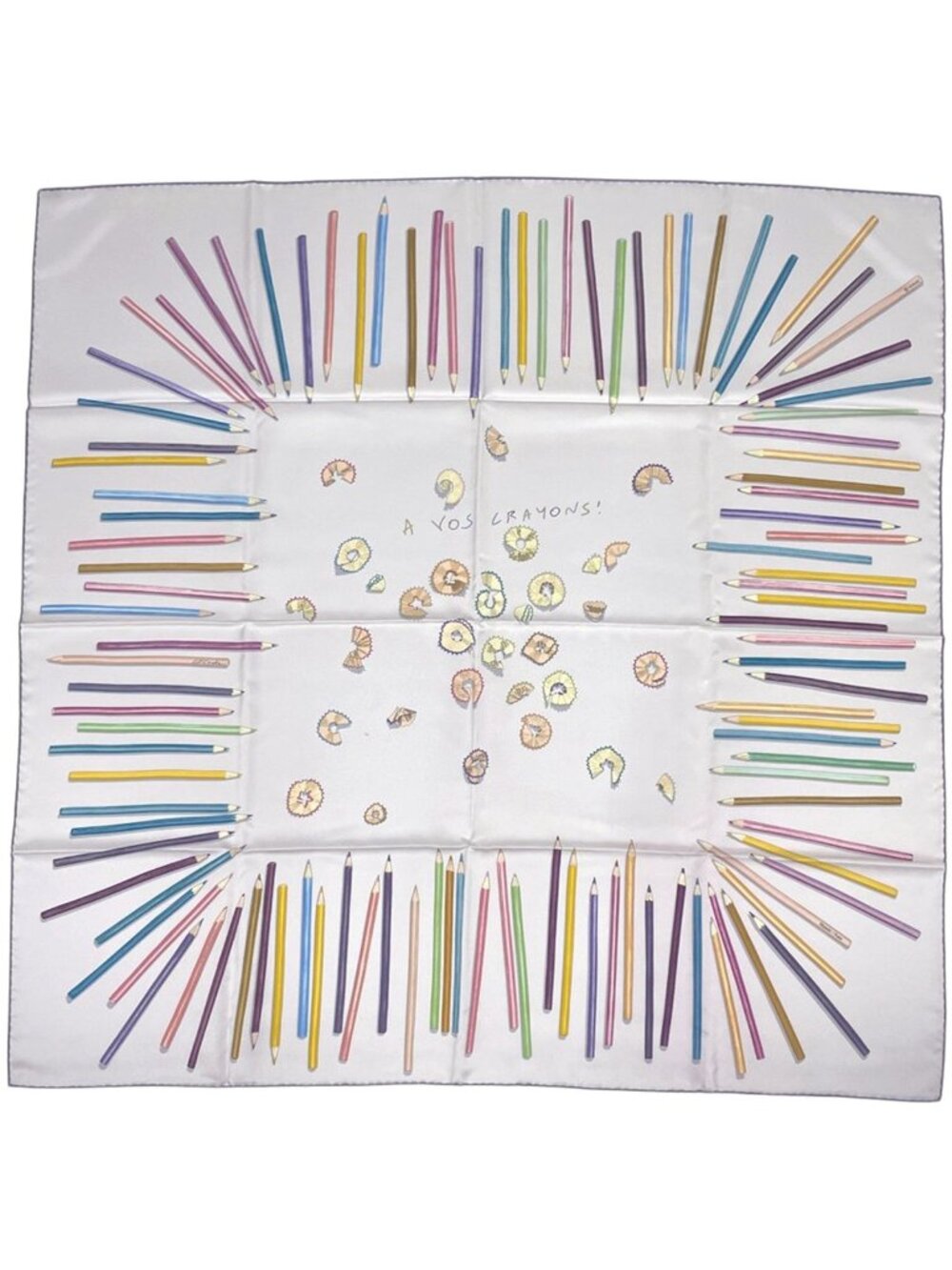 Hermes Carre 90 Vos Crayons Scarf Now Get Out Your Colored Pencils Silk Purple